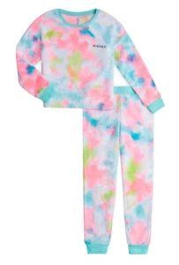 Justice Girls Pajamas Pink 16/18 Plush Tie Dye 2 Piece Set Long Top Pants Logo - Picture 1 of 12