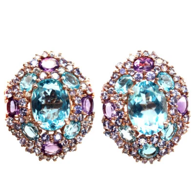 Plata 925 13 x 18 mm. Pendientes de topacio azul cielo, amatista, tanzanita y circón Foto 1 de 4