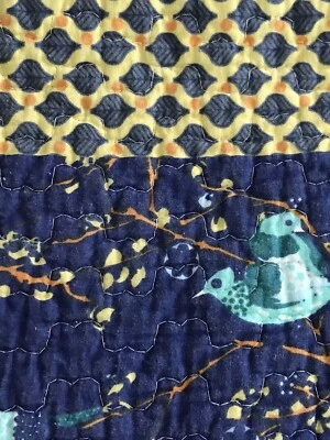 "Cubierta reversible acolchada completa azul verde diseño pájaros 73X76""" Foto 1 de 4