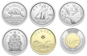 2025 CANADA 5, 10, 25, 50 CENTS, LOONIE, TOONIE 6 FIRST STRIKE COINS SET BU - Picture 1 of 2
