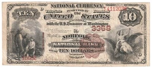 1882 $10 Norfolk National Bank Virginia CH#3368 espalda marrón raro muy bonito en muy buen estado - Imagen 1 de 2