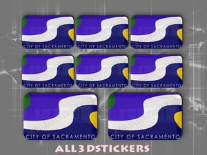 8 x 3D Stickers Resin Domed Flag Sacramento - USA Adhesive Decal Vinyl - Imagen 1 de 1