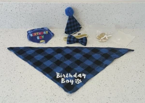 Dog "Birthday Boy" Blue Scarf, Hat, Numbers, Bowtie, Bonus Scarf Set (Small) - Picture 1 of 6
