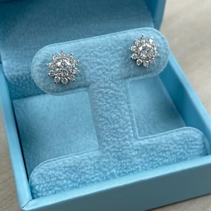 1 Carat Lab Grown Round Brilliant Cut Diamond Studs Sunburst Earrings 14k Gold - Picture 1 of 11