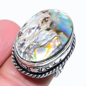 Abalone Shell Gemstone Handmade 925 Sterling Silver Jewelry Ring Size 6.5 Q519 - Picture 1 of 7