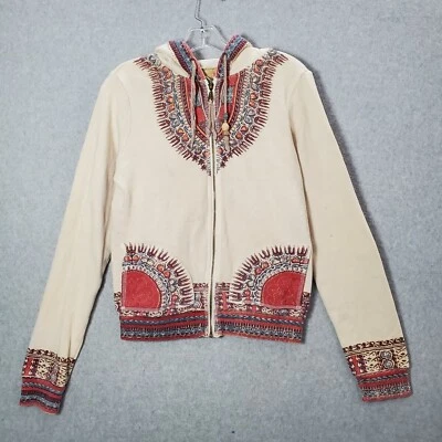 VINTAGE Billabong Women Sweatshirt Large Cream Hoodie Aztec Navajo Full Zip READ - Image 1 of 4