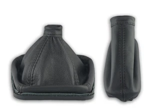 FOR ALFA ROMEO 159 GEAR BOOT + HANDBRAKE GAITER LEATHER STITCH BLACK - Picture 1 of 4