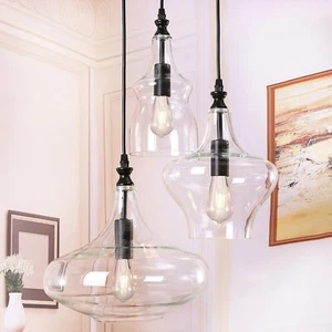 3 Light Glass Pendant Chandelier for Dining Room, Hanging Modern Cluster Globe - Picture 1 of 6