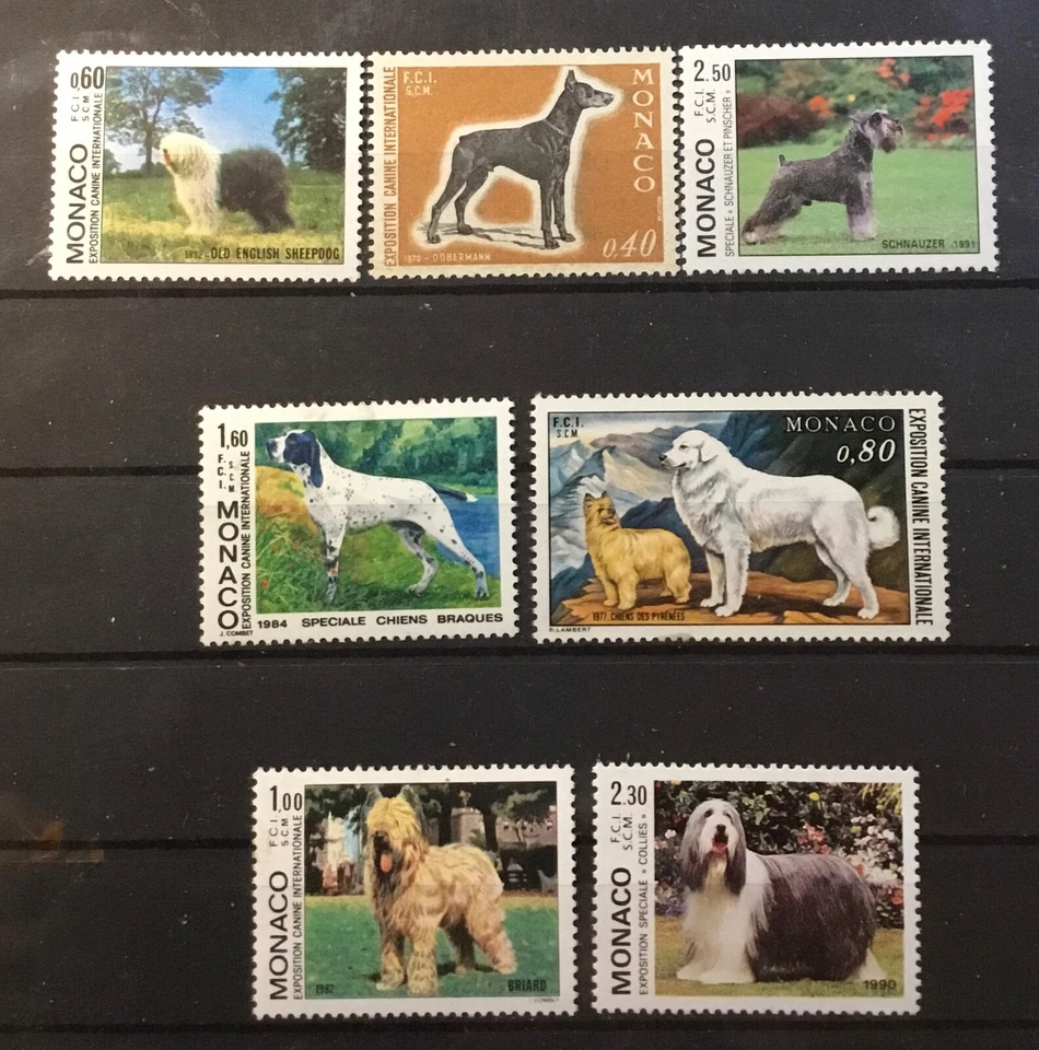 MÓNACO.  SIETE PERROS DIFERENTES DE EXPOSICIONES CANINAS INTERNACIONALES.  MNH Foto 1 de 1