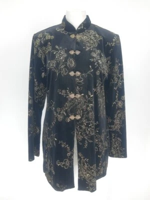 Chaqueta/Ablazer Vintage JBS LTD Terciopelo Negro Mandarín Acentos Dorados Talla M Steampunk Foto 1 de 4