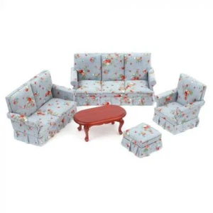 Dolls House Modern Blue Country Cottage Miniature Living Room Furniture Set - Picture 1 of 10