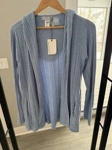 NEW Barefoot Dreams Cozy Chic Women's Large So Cal Cardigan Hoodie - Lake Blue - Picture 1 of 11