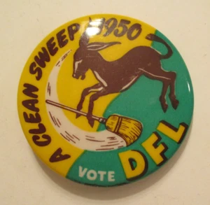 Democrat DFL 1950 A clean Sweep Donkey Vintage Pinback Button - Picture 1 of 3