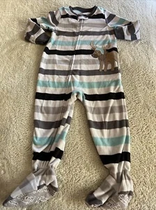 Simple Joys Boys Gray Teal Black Striped Moose Fleece Long Sleeve Pajamas 2T - Picture 1 of 8