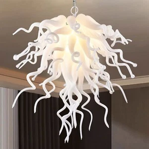 Modern Jade White Murano Premium Blown Glass Chandelier Hand Light Fixture - Picture 1 of 8