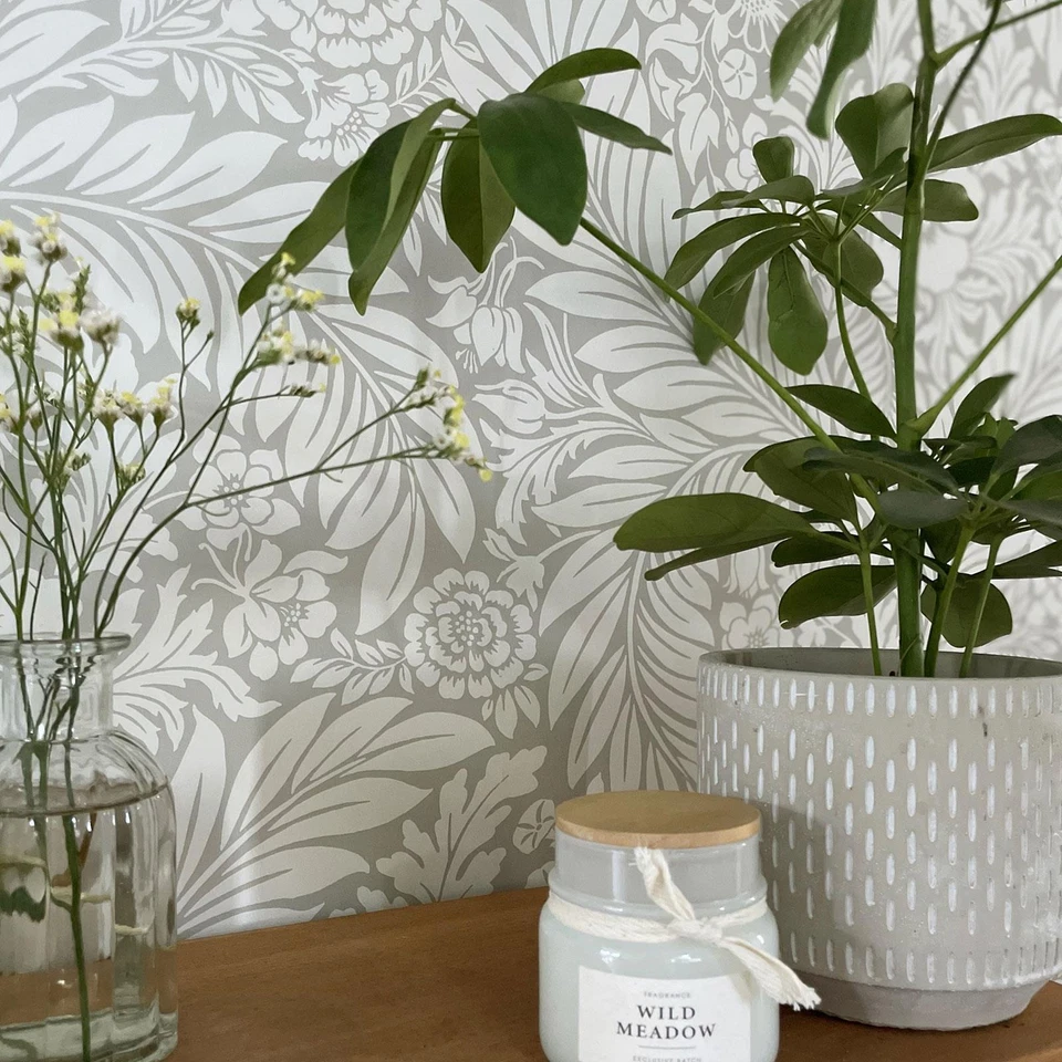 Florence Leaf Wallpaper Belgravia Grey 723 Intricate Floral Trail Stripes