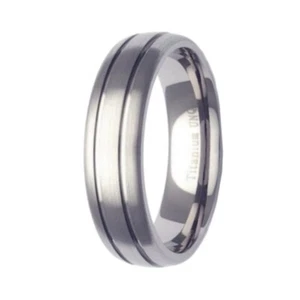 NEW 6mm Double Grooved Satin Unisex Titanium Band Ring Size I Jewellery - Picture 1 of 1