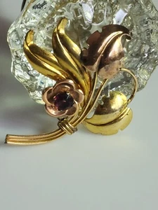 Broche vintage década de 1940 IH Harry Iskin amarillo y rosa relleno de flores de oro 12 K - Imagen 1 de 12