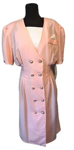 Damen Vintage Frühling Ostern Kirche KLEID rosa Knopfleiste breite Schulter neu mit Etikett 12 - Bild 1 von 12