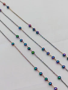 Stainless Steel Satellite Chain, Rainbow, Ball Chain, 3mm By Metre - Picture 1 of 2
