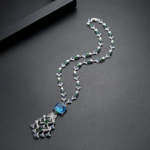 Leichte Luxus Kupfer Intarsien bunte Zirkon Halskette Damen vergoldet Schmuck - Bild 1 von 8