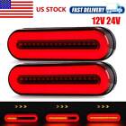 2X Amber+Red Oval Stop LED Turn Tail Brake Lights Flowing DRL Trailer Truck RV