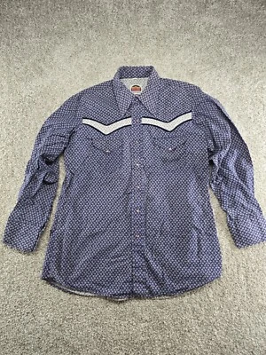 Camisa Miller Western Wear Vintage Anos 60 Anos 70 Azul Pérola Botões de Pressão Tamanho 17-34 - Imagem 1 de 4