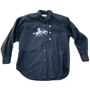 Longhorn Mens Western Shirt Large Embroidered Horses Silver Buttons Rodeo Flap - Picture 1 of 10
