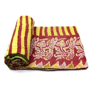 Vintage Quilt Indian Organic Cotton Bedspread Art Decor Bedding Throw - Picture 1 of 6