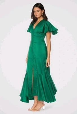Pilgrim Sofia Green Dress Maxi Dress Size 8 $249 Mermaid silhouette Ruffle Event - image 1 of 4