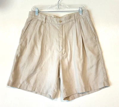 Vintage Mens Banana Republic 100% Linen Pleated Chino Shorts 34 Y2K Preppy Retro - Image 1 of 4