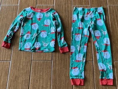 Carters Boy's Long Sleeved Green Santa and Reindeer Pajama Set 7 - Image 1 of 4