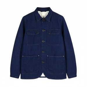 NUDIE JEANS Ricco Dark Hemp Men's Jacket XL Blue Denim Button Lined Polo * - Picture 1 of 12