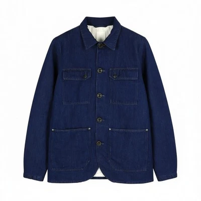 NUDIE JEANS Ricco Dark Hemp Men's Jacket XL Blue Denim Button Lined Polo * - Image 1 of 4