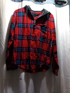 Mens Edgar + Ash 100% Cotton Hooded Flannel Shirt Size Med Red Plaid NWT - Picture 1 of 6