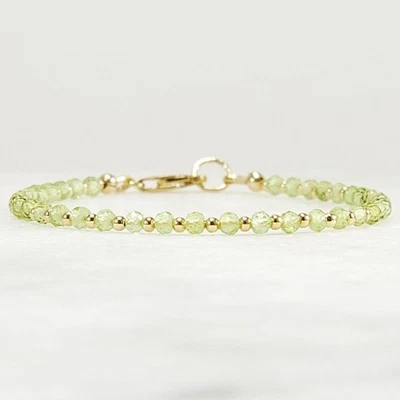 Peridot Bracelet, 14k Gold Filled or Sterling Silver, Thin Minimalist, 3mm, 2mm - Image 1 of 4