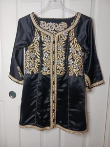 Moroccan Ramadan Kaftan Vintage Rare Lurex Gold Hand Embroidered Sequence Pit 17 - Picture 1 of 13