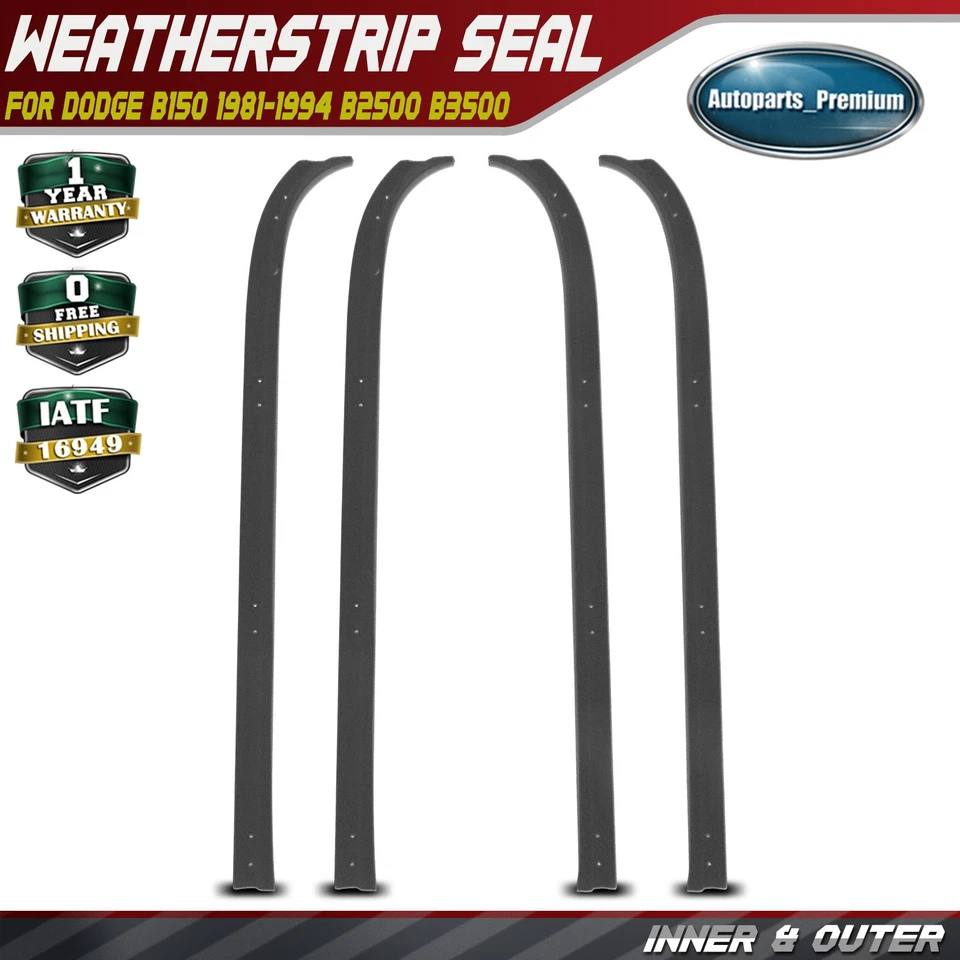 4 piezas sello de barrido de ventana interior y exterior izquierda y derecha para Dodge B1500 Foto 1 de 4
