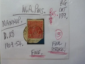 WEST AUSTRALIA POSTMARK ON GEORGE V STAMP- NANNUP D.28 ON 2d RED - Picture 1 of 1