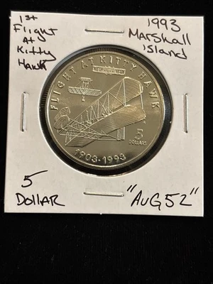 1993 Marshall Islands $5 Commemorative 1st Flight At Kitty Hawk “aug52” - Image 1 of 4