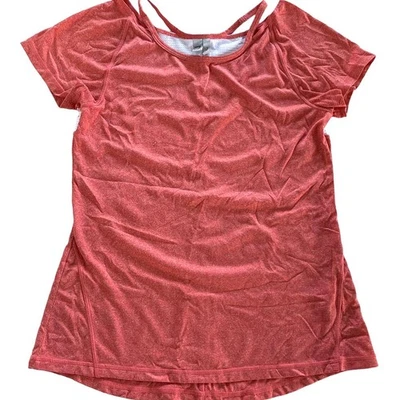 Camisa Z by Zella Mujer Pequeña Naranja Roja Amplificar Camiseta Malla Cuello Recortado Trasero Foto 1 de 4