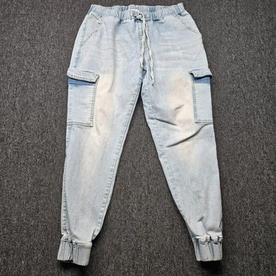 Pantalones de chándal cargo Almost Famous para mujer L azul denim cintura elástica utilitarios Foto 1 de 4