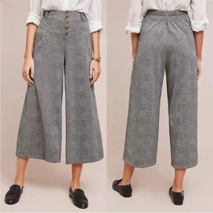 Maeve Anthropologie Caprihose Hahnentritt kariert plissiert weites Bein kurz geschnitten L - Bild 1 von 19