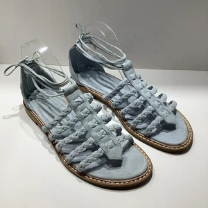 180 $ Right Bank Shoe Co flache Damen-Sandalen babeblau Wildleder Größe 9B, Exc - Bild 1 von 8