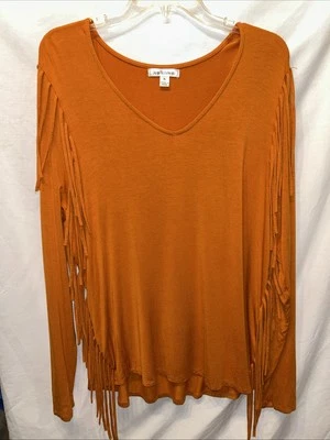 John Paul Richard Women's XL Tunic Sweater Orange Fringe Western Artistic Boho Foto 1 de 4