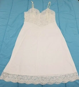 Vanity Fair 1950s Vtg White Tricot Nylon Lace Dress Full Slip Lingerie Women 36 - Picture 1 of 12