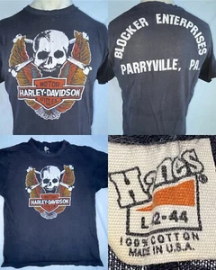 VTG 70S BLOCKER HARLEY DAVIDSON EAGLE WINGS SKULL MOTORCYCLE BIKER SHIRT - Picture 1 of 13