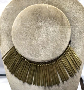 Vintage Waterfall Boho Collar Necklace Brass Bars Braided Rope 15" Gothic Chunky - Picture 1 of 13