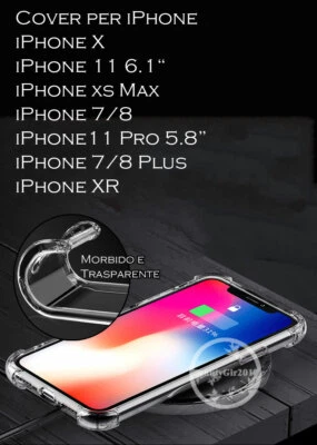 Cover custodia case PER iPhone X XS Max 7 8 Plus XR Transparente+vetro temperato - Immagine 1 di 4