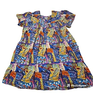 Vintage Dee Dees Abstract & Geometric Pattern Boho Mumu Dress Fun & Funky Sz 4X - Picture 1 of 6